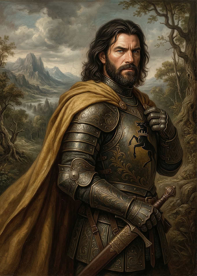 Knight in Armor with Golden Cape