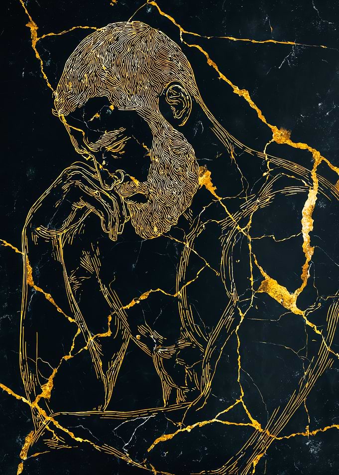 Golden Thinking Man Marble Art