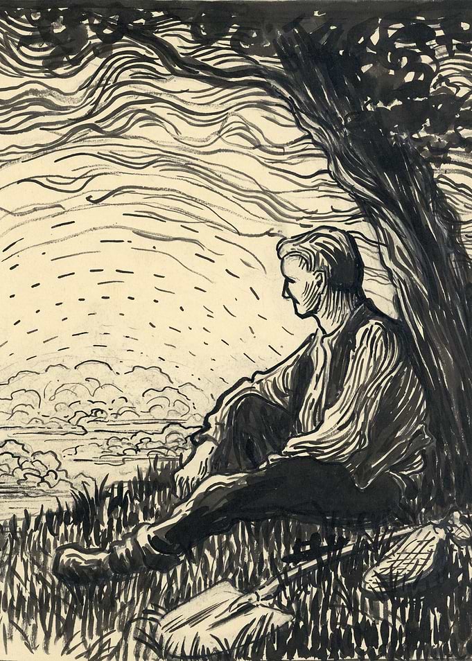 Man resting under a tree