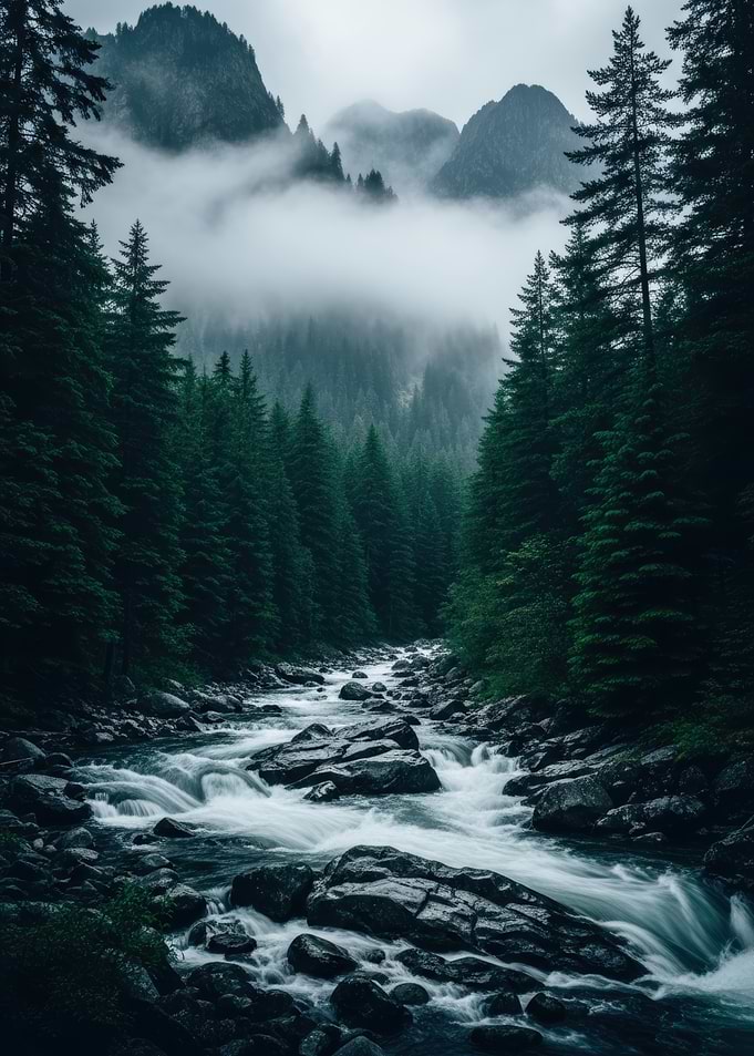 Misty Mountain River Forest