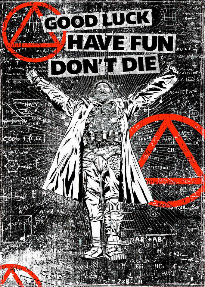 Man with Arms Raised Amidst Equations