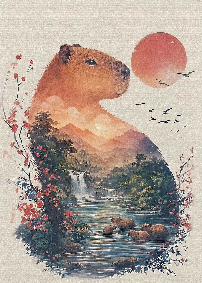 Capybara Landscape Double Exposure