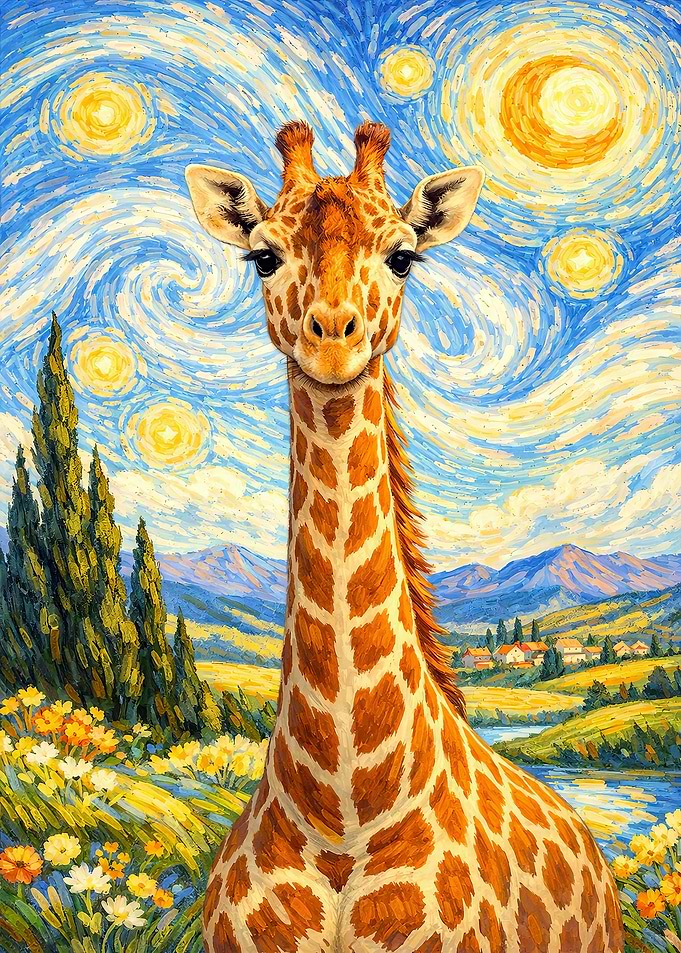 Giraffe in Starry Night