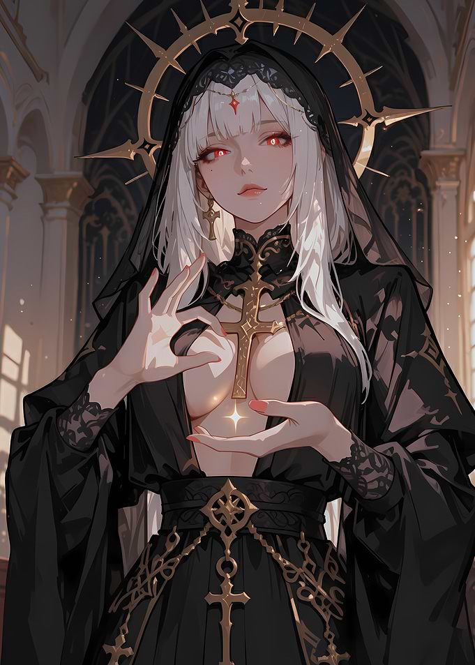 Gothic Nun with Fiery Eyes