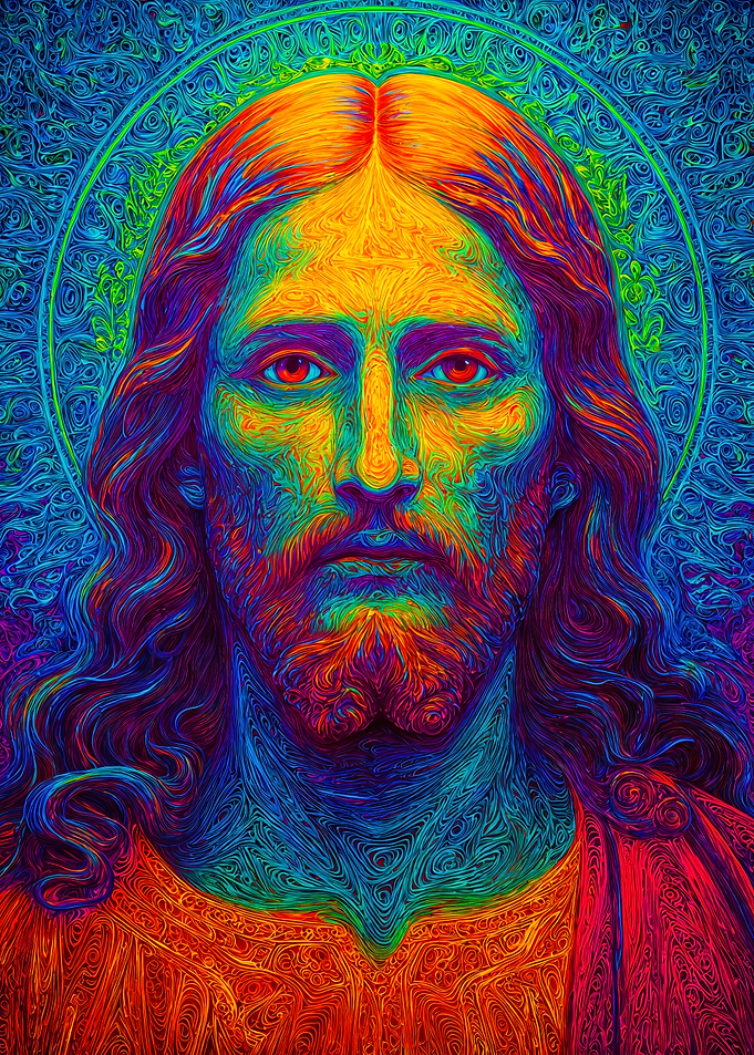 Colorful Psychedelic Jesus Portrait Art