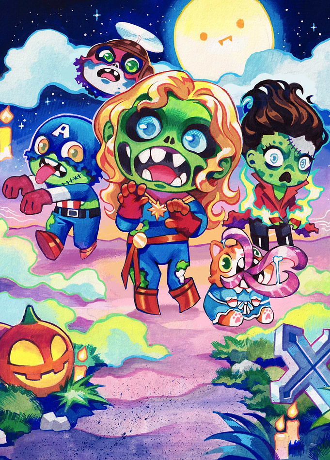 Marvel Snap: Chibi Zombie Captain Marvel & Friends
