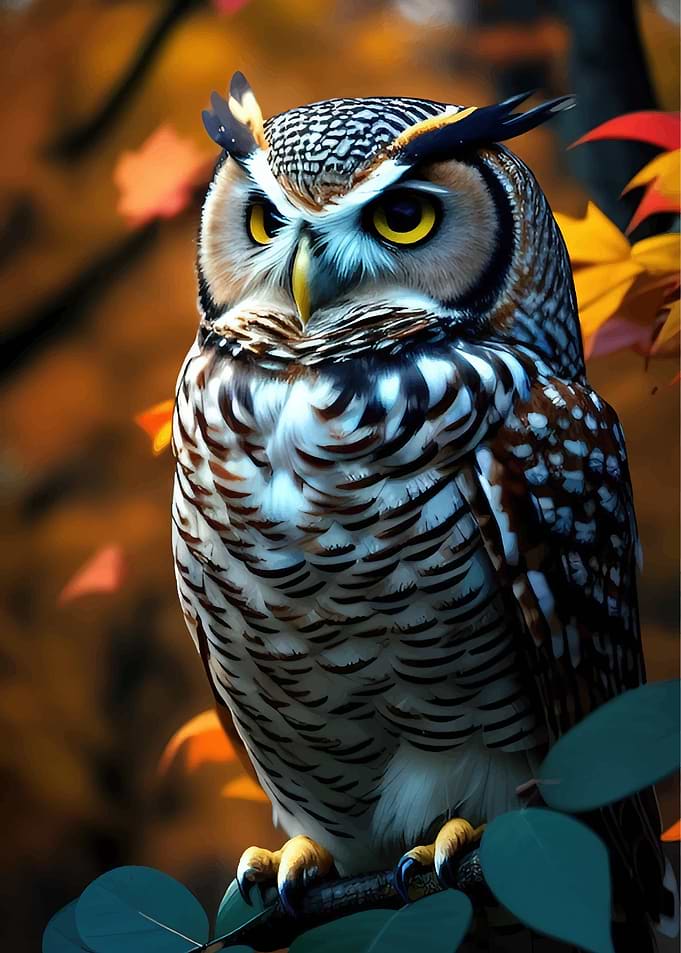 Majestic Owl in Autumn Foliage