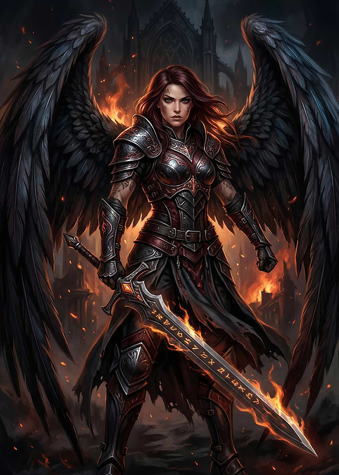 Fiery Angel Warrior with Sword