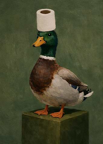 Duck with Toilet Paper Hat