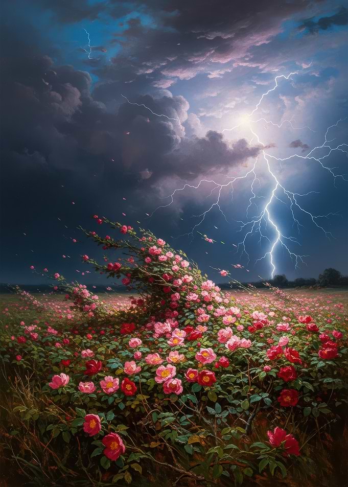 Stormy Sky Over Rose Field