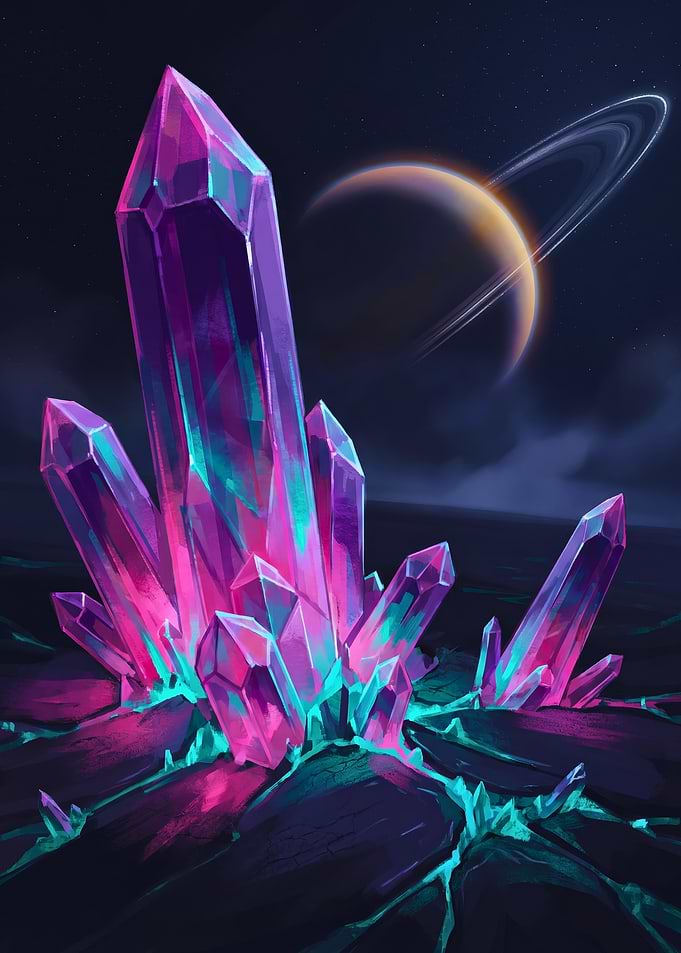 Neon Crystal Cluster on Alien Planet