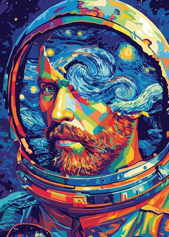 Astronaut in Starry Night Helmet
