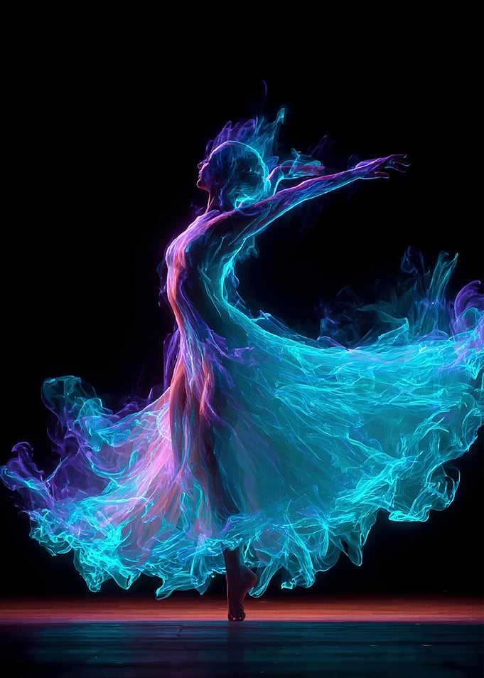 Dancer in Neon Smoke
