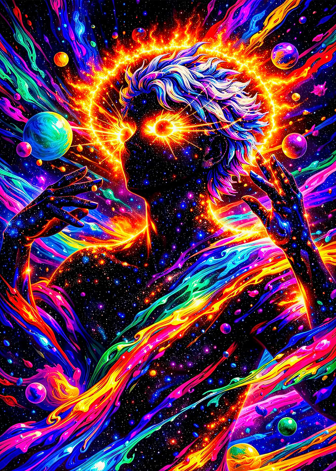 Cosmic Being with Fiery Aura