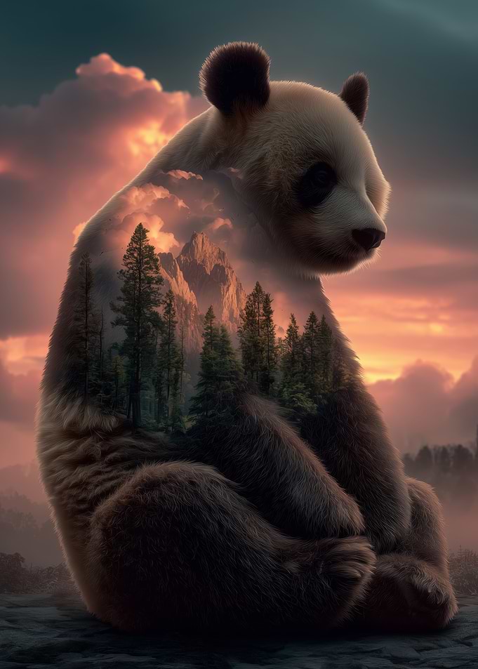 Panda with Forest Landscape Overlay