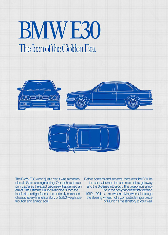 E30 Classic Blue Print
