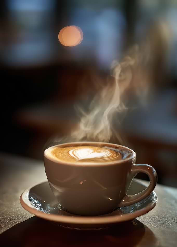 Steaming Latte Art Coffee Cup