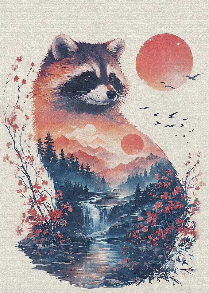 Raccoon Landscape Double Exposure