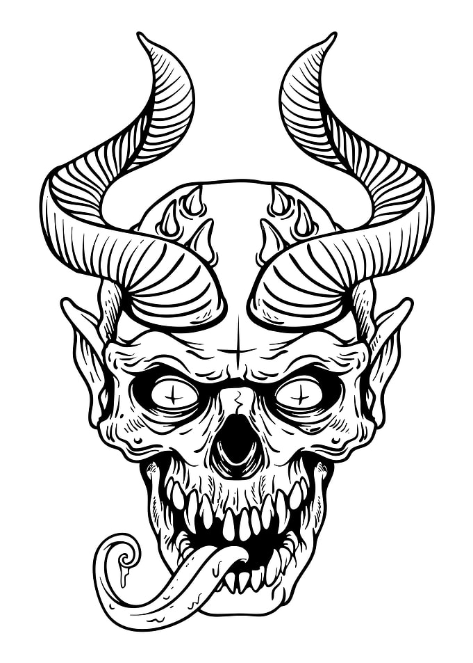 Demonic Skull with Horns and Tongue