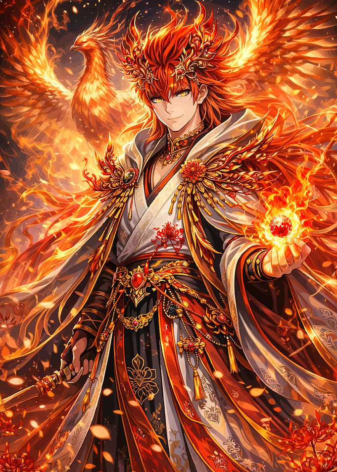 Phoenix God with Fiery Aura