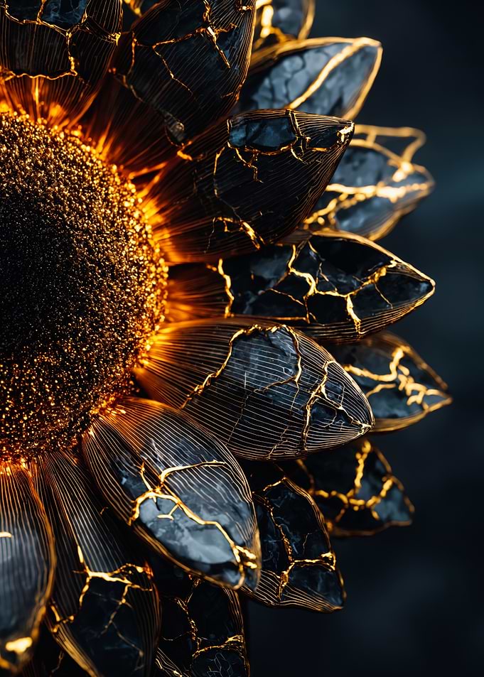 Glowing Gold Kintsugi Sunflower Art