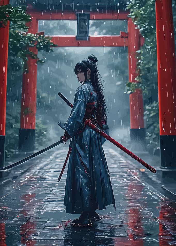 Samurai Woman in Rain