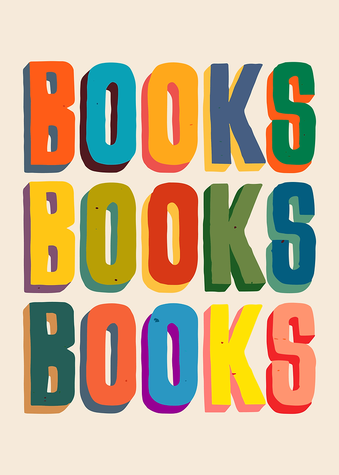 Colorful Books Poster, Bold Reading Typography Art, Fun Library Classroom Wall Print