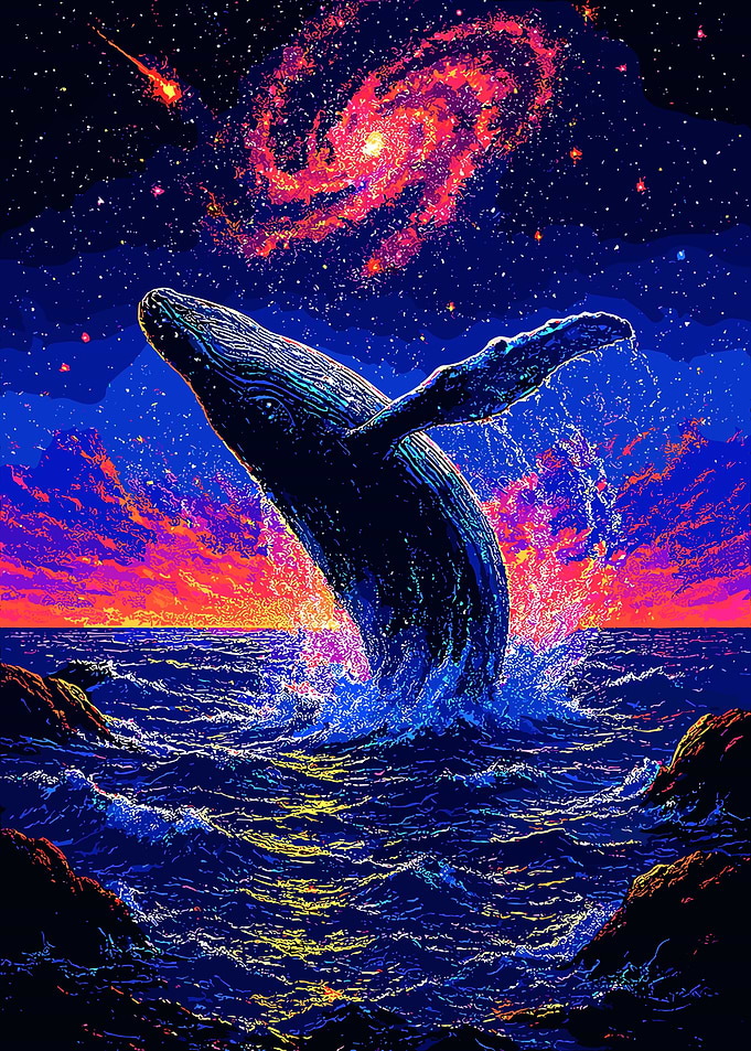 Whale breaching in a cosmic ocean