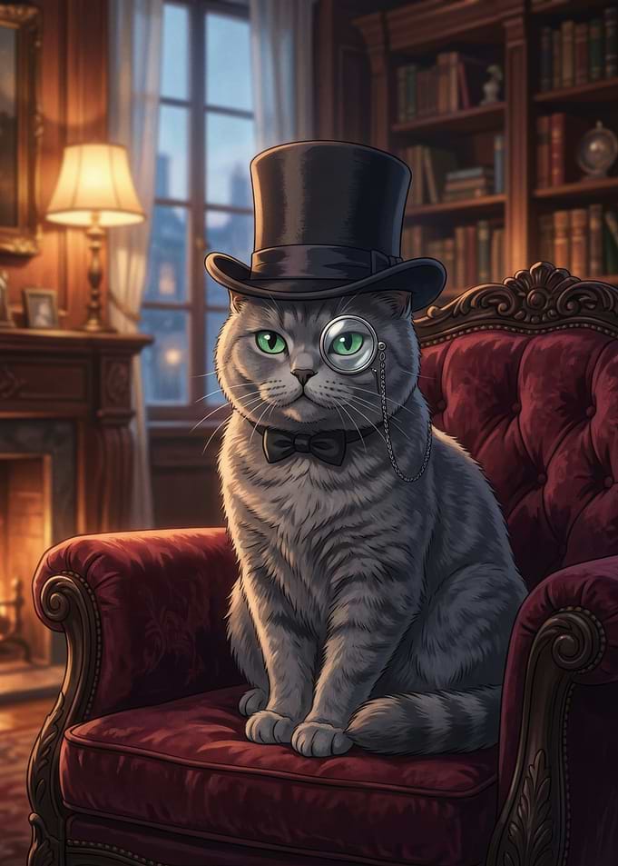 Dapper Cat in Top Hat and Monocle