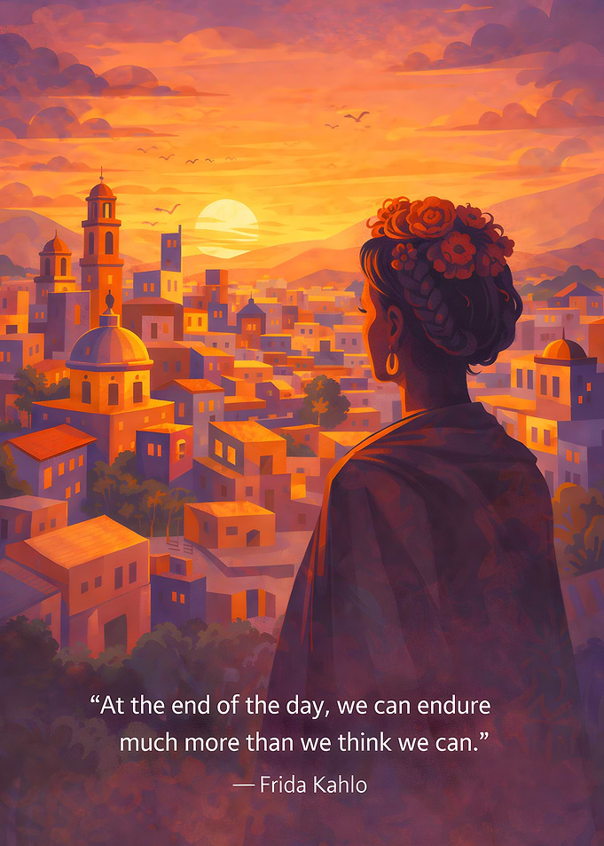 Woman overlooking a city at sunset