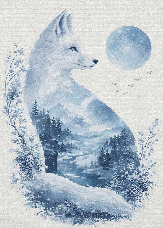 Winter Fox Landscape Double Exposure