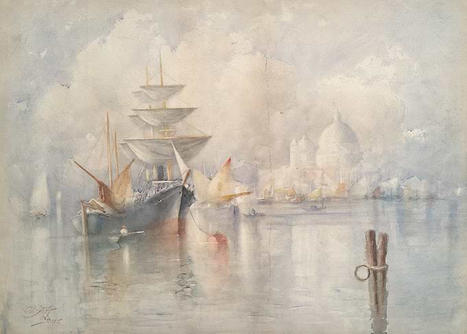 Venetian Canal Scene with Ships and Domes