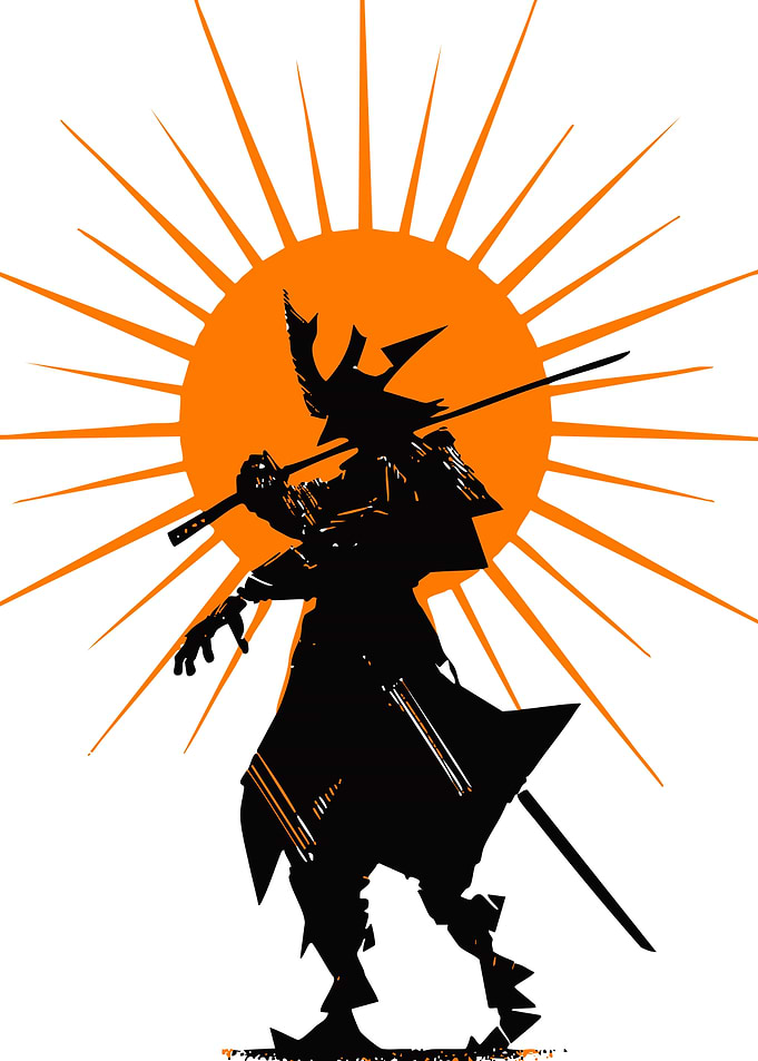 Samurai Warrior Silhouette with Sunburst