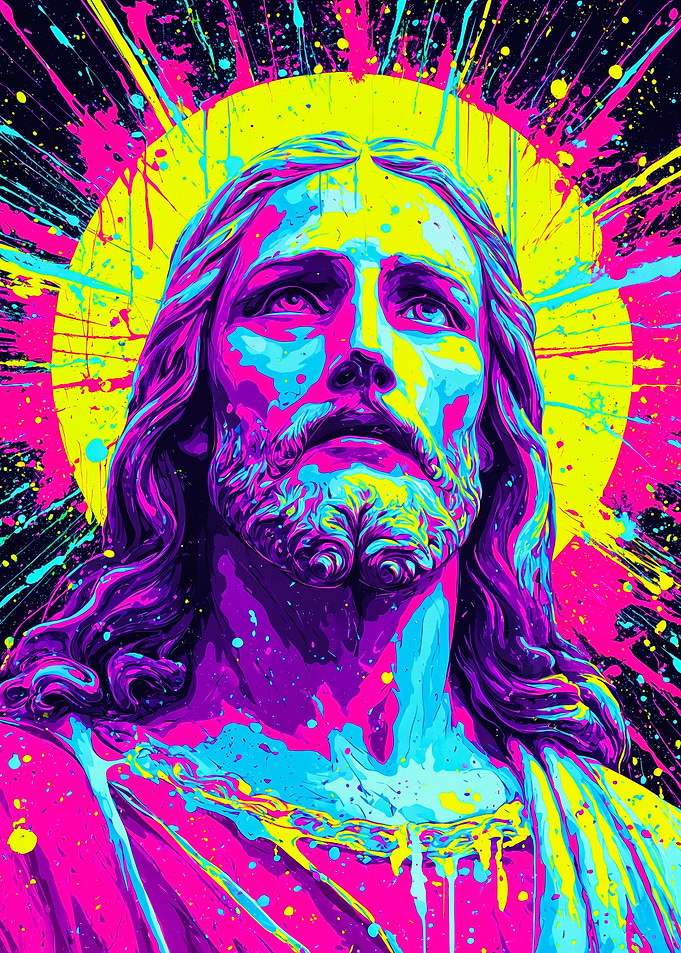 Vibrant Splatter Jesus Christ Portrait