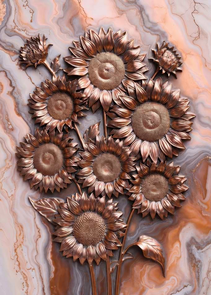 Bronze Sunflowers on Marble Background