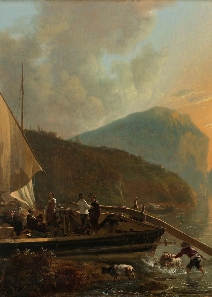 Boating Scene with Animals and Figures