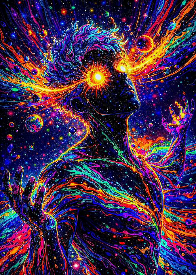 Cosmic Being with Fiery Eyes