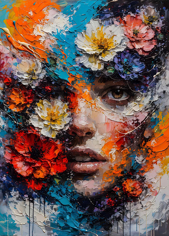 Bloom of the Soul: A Portrait Adorned with Floral Emotions