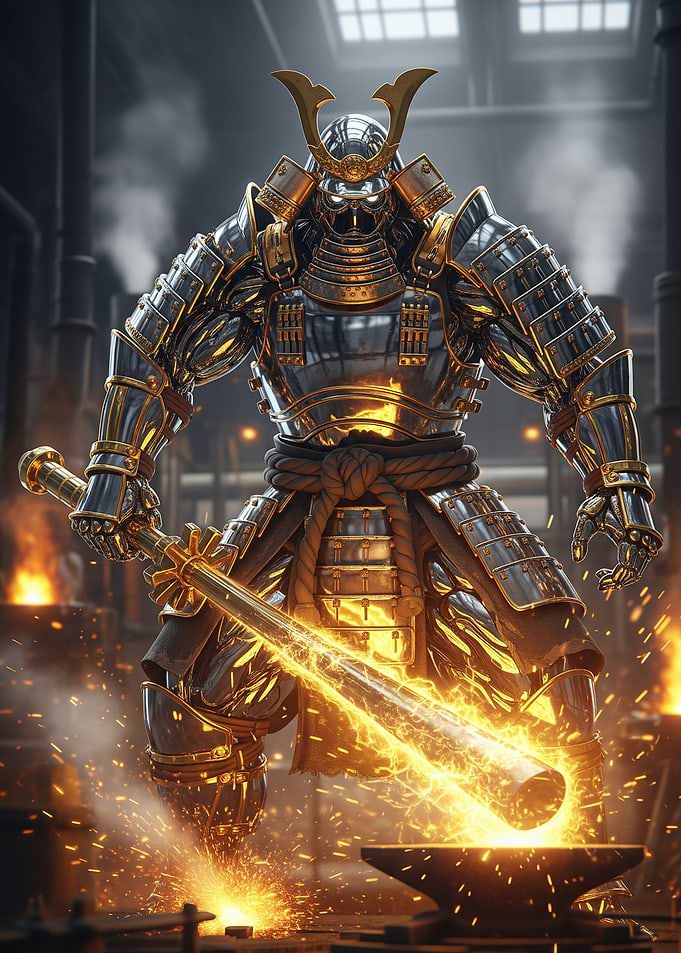 Samurai Forging a Fiery Sword