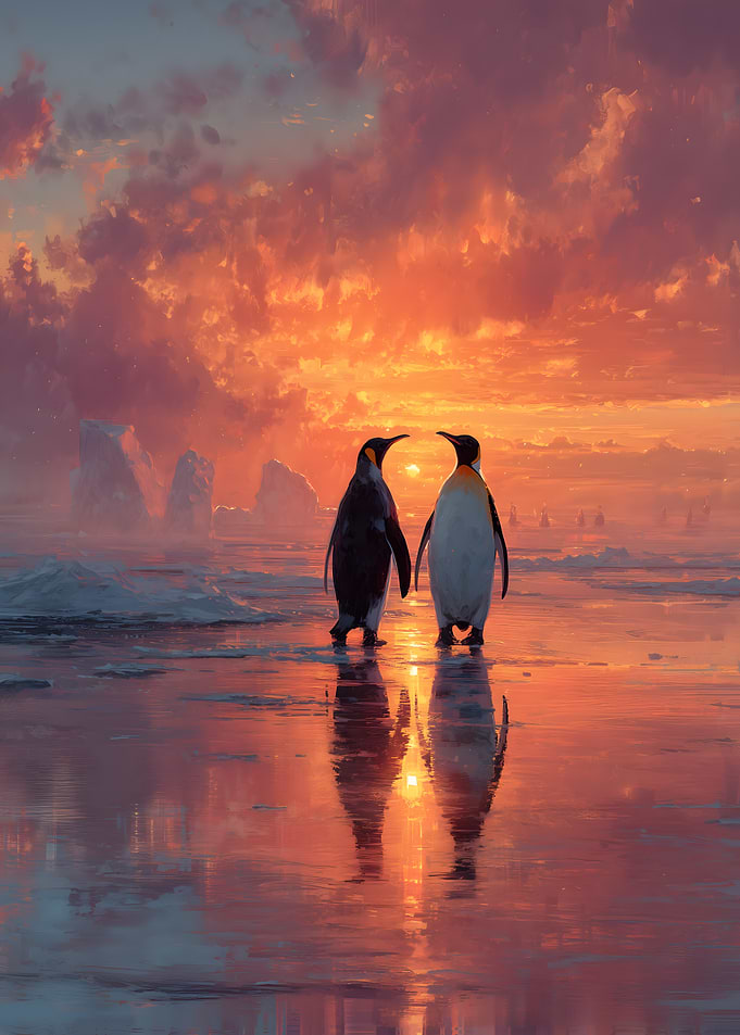 Penguins Watching Sunset