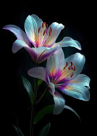 Two Luminous Lilies on Black Background