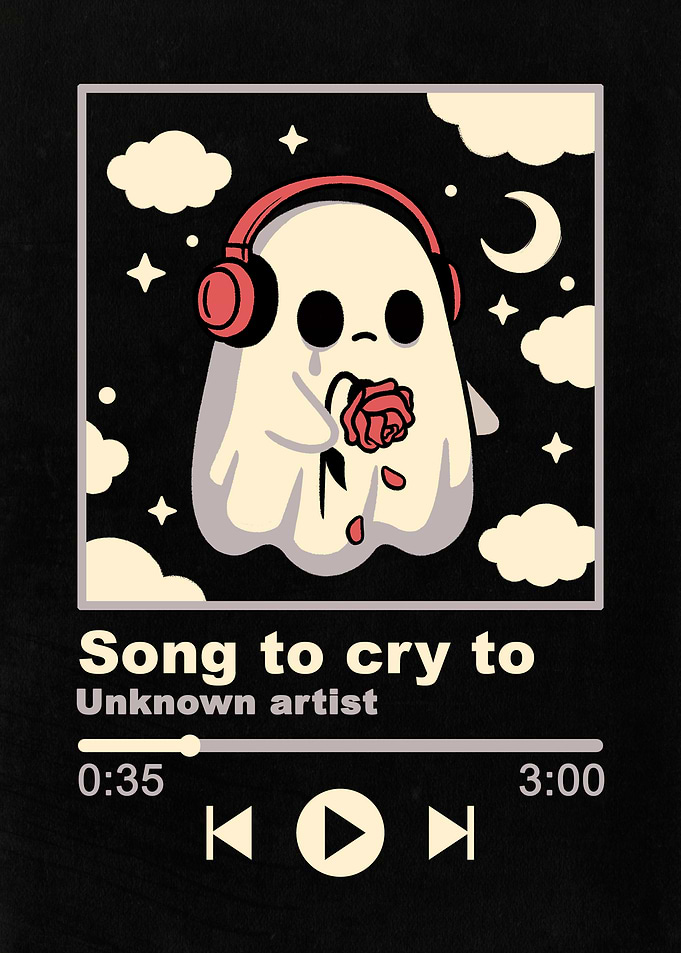 Sad Ghost Listening to Music