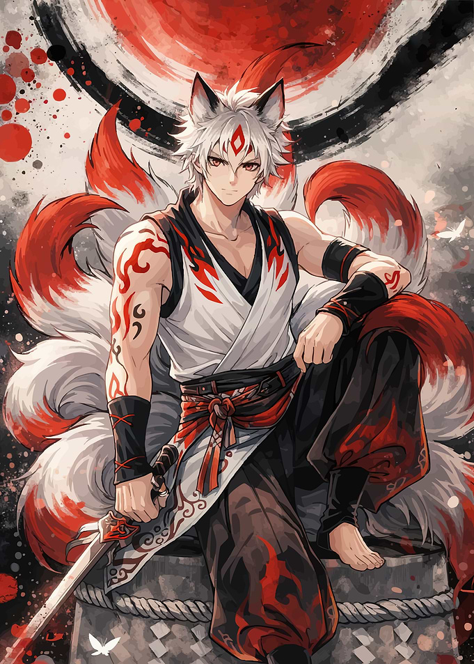 Kitsune Warrior with Multiple Tails