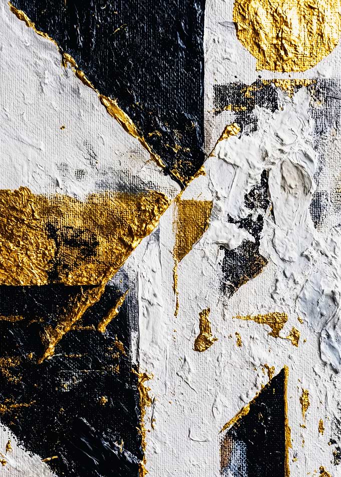 Abstract Geometric Gold and Black Impasto