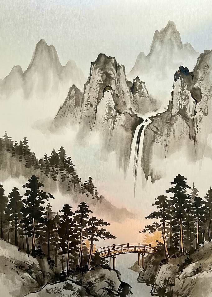 Misty Mountain Waterfall Bridge