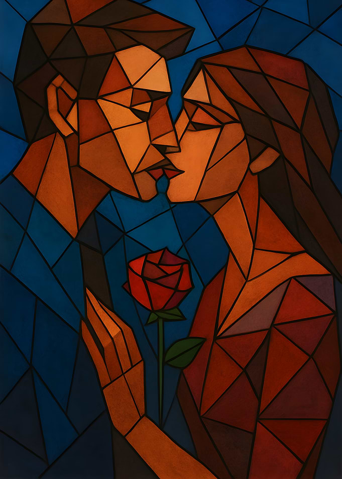 Couple Kissing with Rose