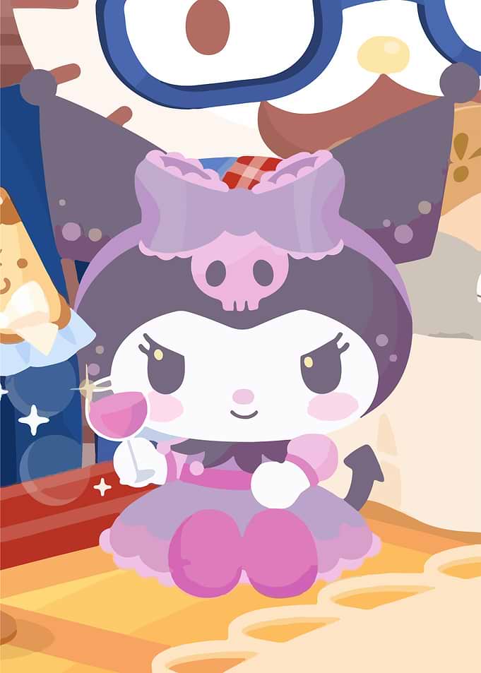 Kuromi holding a drink