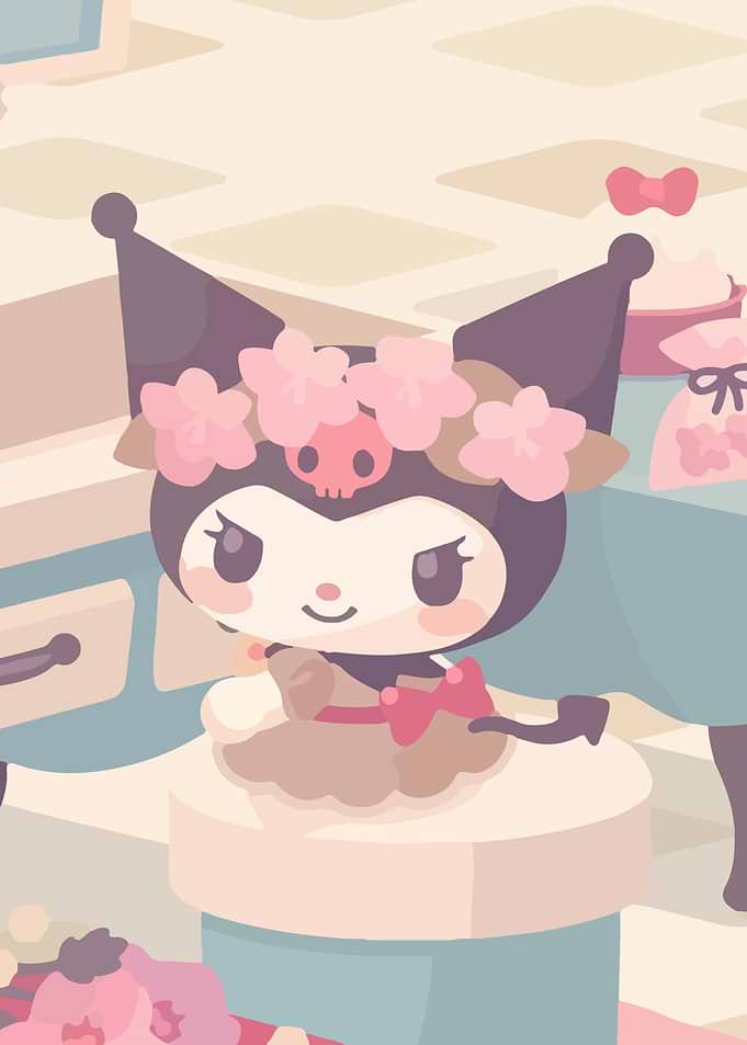 Kuromi with Cherry Blossoms and Skull