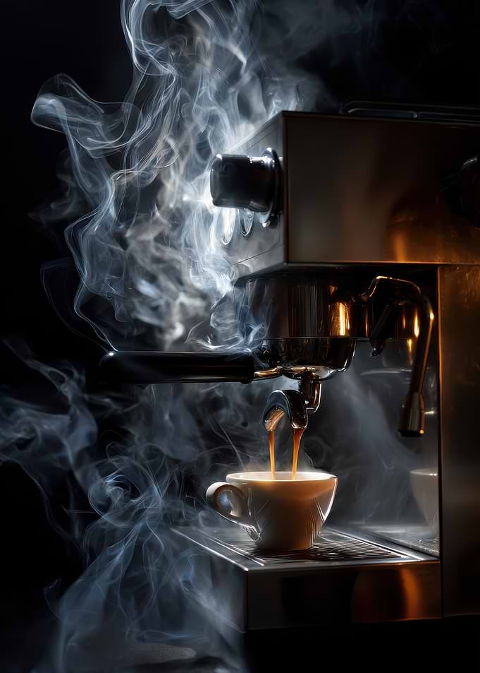Espresso Machine Brewing Coffee with Steam