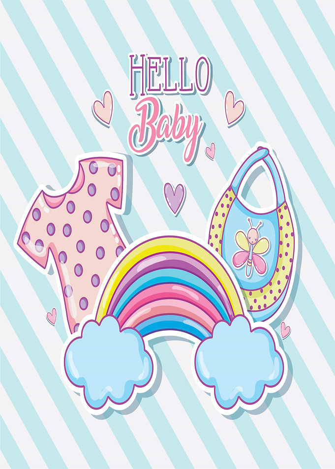 Hello Baby with Rainbow and Baby Items